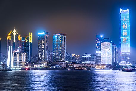 Skyscrapers by night in Shanghai city, China