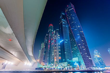 Skyscrapers of Dubai Marina by night, Dubai city, United Arab Emirates, Asia