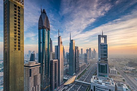 High Rises on Sheikh Zayed Road, Downtown Dubai, Emirate of Dubai, UAE, Asia High Rises on Sheikh Zayed Road, Downtown Dubai, Emirate of Dubai, UAE, Asia