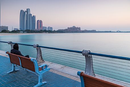 Relax in the promenade of Corniche in Marina Mall, Breakwater Island , Abu Dhabi city, Emirate of Abu Dhabi, United Arab Emirates, UAE