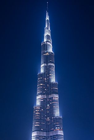 Night view of Burj Khalifa skyscraper, the tallest building in the world, Dubai Downtown, Emirate of Dubai, UAE, Asia Night view of Burj Khalifa skyscraper, the tallest building in the world, Dubai Downtown, Emirate of Dubai, UAE, Asia