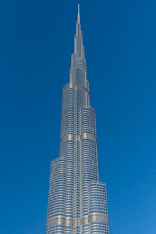 Detail of Burj Khalifa skyscraper, the tallest building in the world, Dubai Downtown, Emirate of Dubai, UAE, Asia