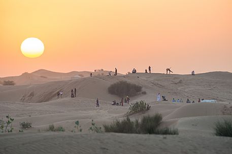 Sunset during desert safari, Dubai, United Arab Emirates, Asia