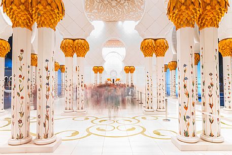 Detail of Sheikh Zayed Grand Mosque in Abu Dhabi by night, Emirate of Abu Dhabi, United Arab Emirates, UAE