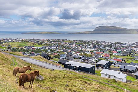 View of Torshavn city, the capital of Faeroe islands in the Streymoy island, Denmark, Europe