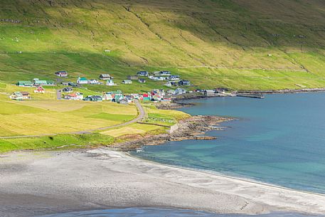Sandvík village in the Suđuroy Island, Faeroe islands, Denmark, Europe Sandvík village in the Suđuroy Island, Faeroe islands, Denmark, Europe