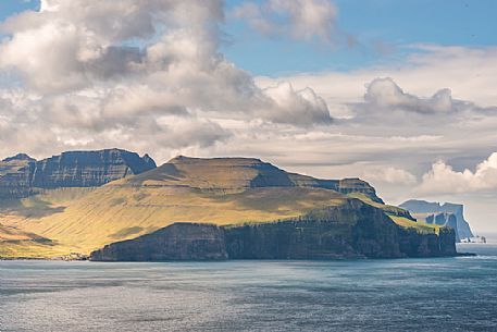 View of Eysturoy Island from  Kalsoy island, Faeroe Islands, Denmark, Europe