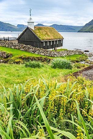 Traditonal wooden church, Funningur, Eysturoy, Faeroe Islands, Denmark, Europe