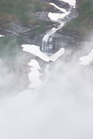 Cavata waterfall in the fog, Gran Sasso and Monti della Laga national park
