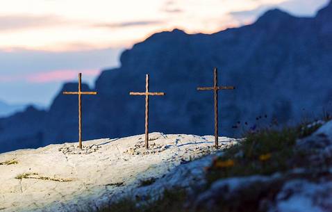 Solitary crosses along the Palete path in the Brenta Dolomites, Trentino Alto Adige, Italy