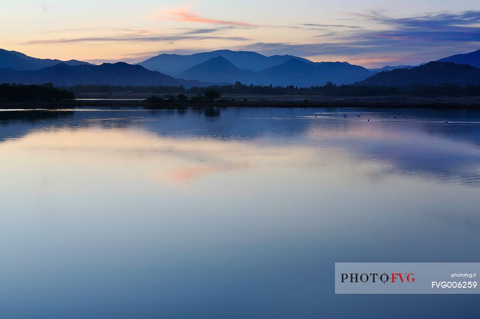 The pond of Colostrai in the sardinian Sarrabus at sunset