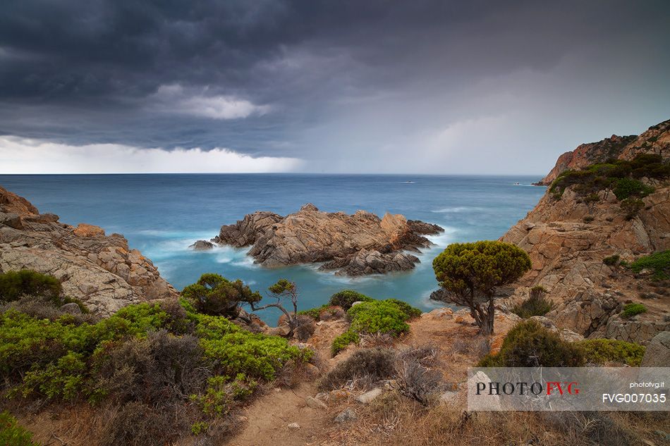 A very impressive stretch of reef is represented by these rocks in Cala Cipolla (South West Sardinia), photographed here while a storm is about to fall on the coast
