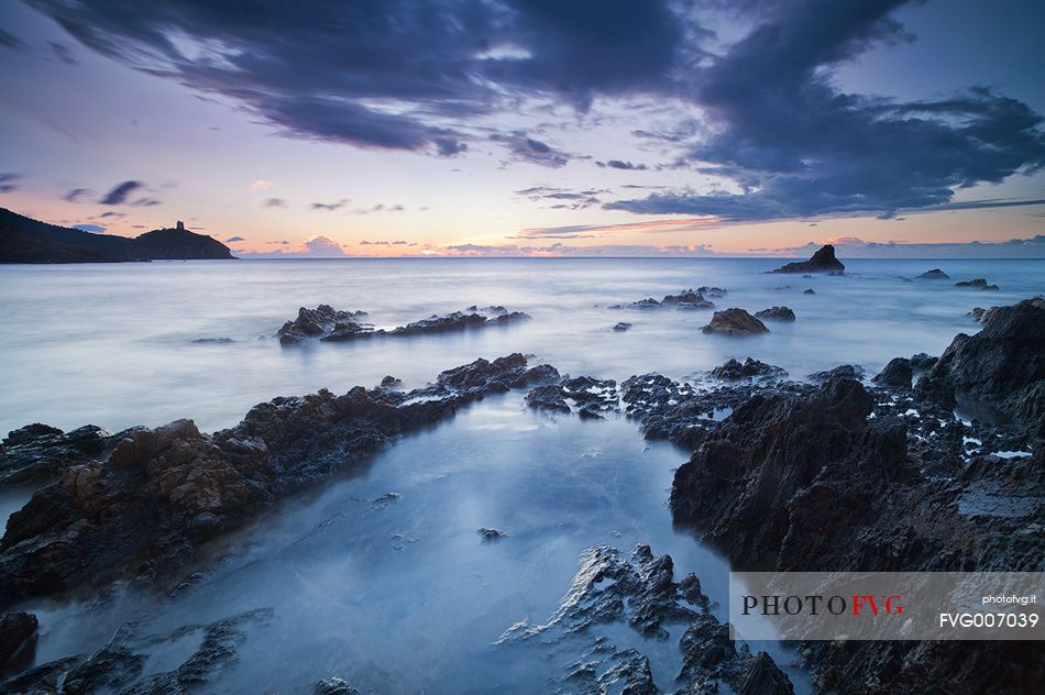 Ethereal atmospheres after sunset along the south west coast of Sardinia, Teulada, Sulcis-Iglesiente, Sardinia