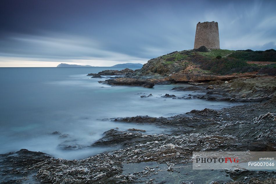 The ancient Spanish watchtower of Piscinn, Teulada, Sulcis-Iglesiente, Sardinia, Italy