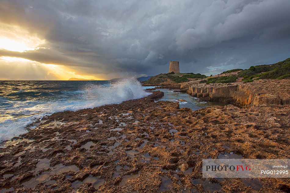 The ancient tower of Piscinn at sunset, Sulcis-Iglesiente