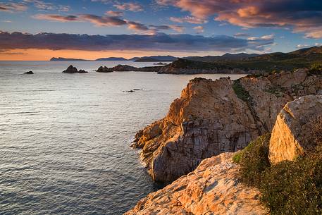 South Western Sardinia. Sunset on the cliffs of famous tourist destinations 