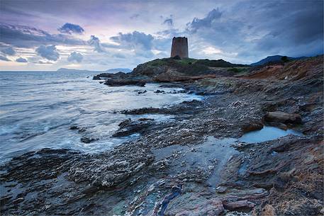 The ancient Spanish watchtower of Piscinn, Teulada, Sulcis-Iglesiente, Sardinia, Italy