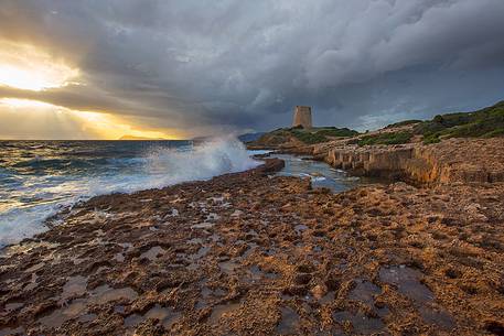 The ancient tower of Piscinn at sunset, Sulcis-Iglesiente