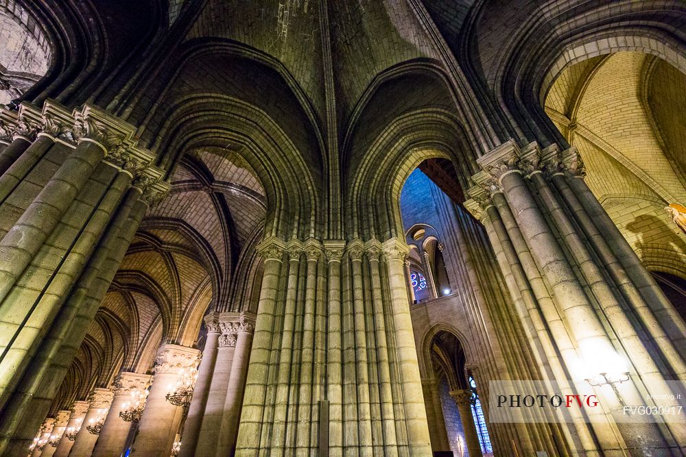 Inside of the Notre Dame de Paris Cathedral, France.