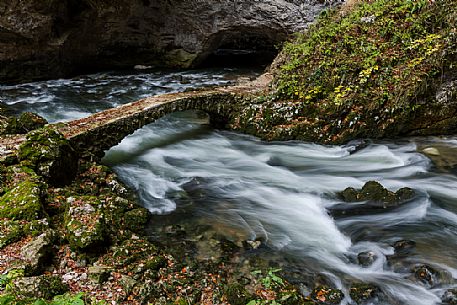 A naturally formed cave in Rakov Skocjan, a wild karst valley formed by Rak river, Carniola Regional Park, Slovenia.