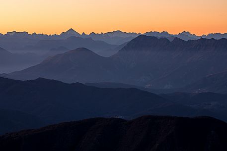 Nighfall from Mount Matajur towards Julian Alps, Friuli Venezia Giulia, Italy