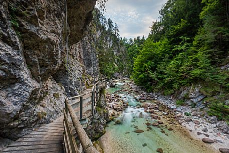The Slizza gorge or Orrido dello Slizza in the Julian Alps, Tarvisio, Friuli Venezia Giulia, Italy.