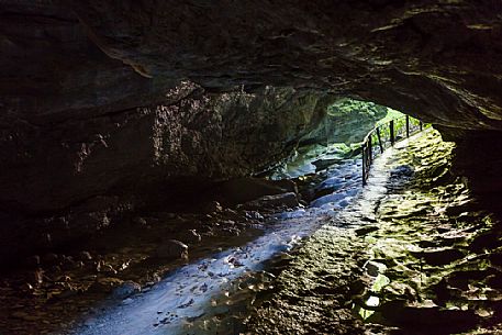 Path inside the Green Caves of Pradis, Clauzetto, Friuli Venezia Giulia, Italy.