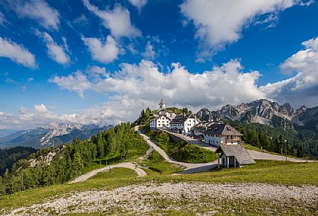 Panoramic view of Monte Lussari, Tarvisio, Julian alps, Friuli Venezia Giulia, Italy.