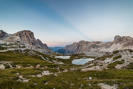 The Laghi dei Piani lake near Tre Cime di Lavaredo peak, Sexten Dolomites, Tre Cime natural park, Italy