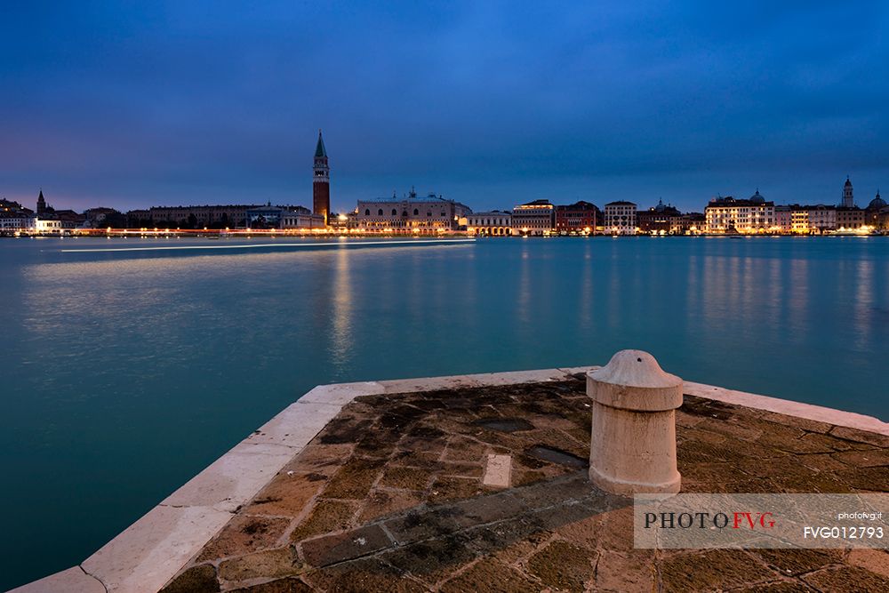View of Venice city with Campanile di San Marco or Saint Mark bell tower from San Giorgio island, Venice, Italy, Europe