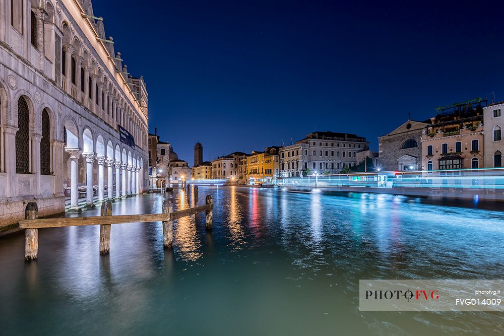 View of Grand Canal in the blue hour, Venice, Veneto, Italy, Europe