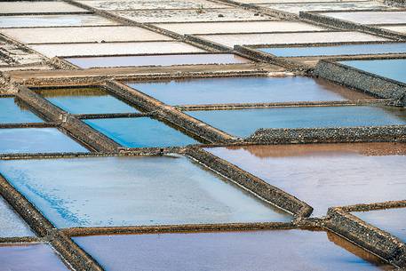 Detail of saltworks of Salinas de Janubio, Yaiza, Lanzarote, Canary Islands, Spain, Europe