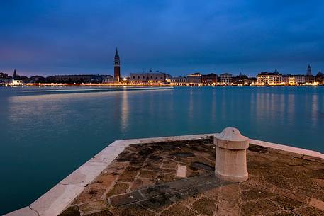 View of Venice city with Campanile di San Marco or Saint Mark bell tower from San Giorgio island, Venice, Italy, Europe