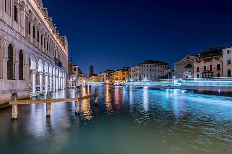 View of Grand Canal in the blue hour, Venice, Veneto, Italy, Europe