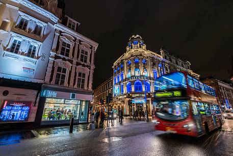 Night view of  Piccadilly Circus with Double decker, London, England, United Kingdom, Europe