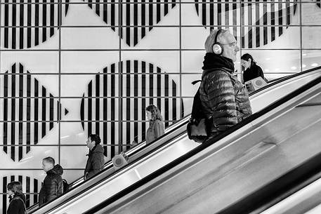 People in the escalator of subway in London, England, United Kingdom, Europe