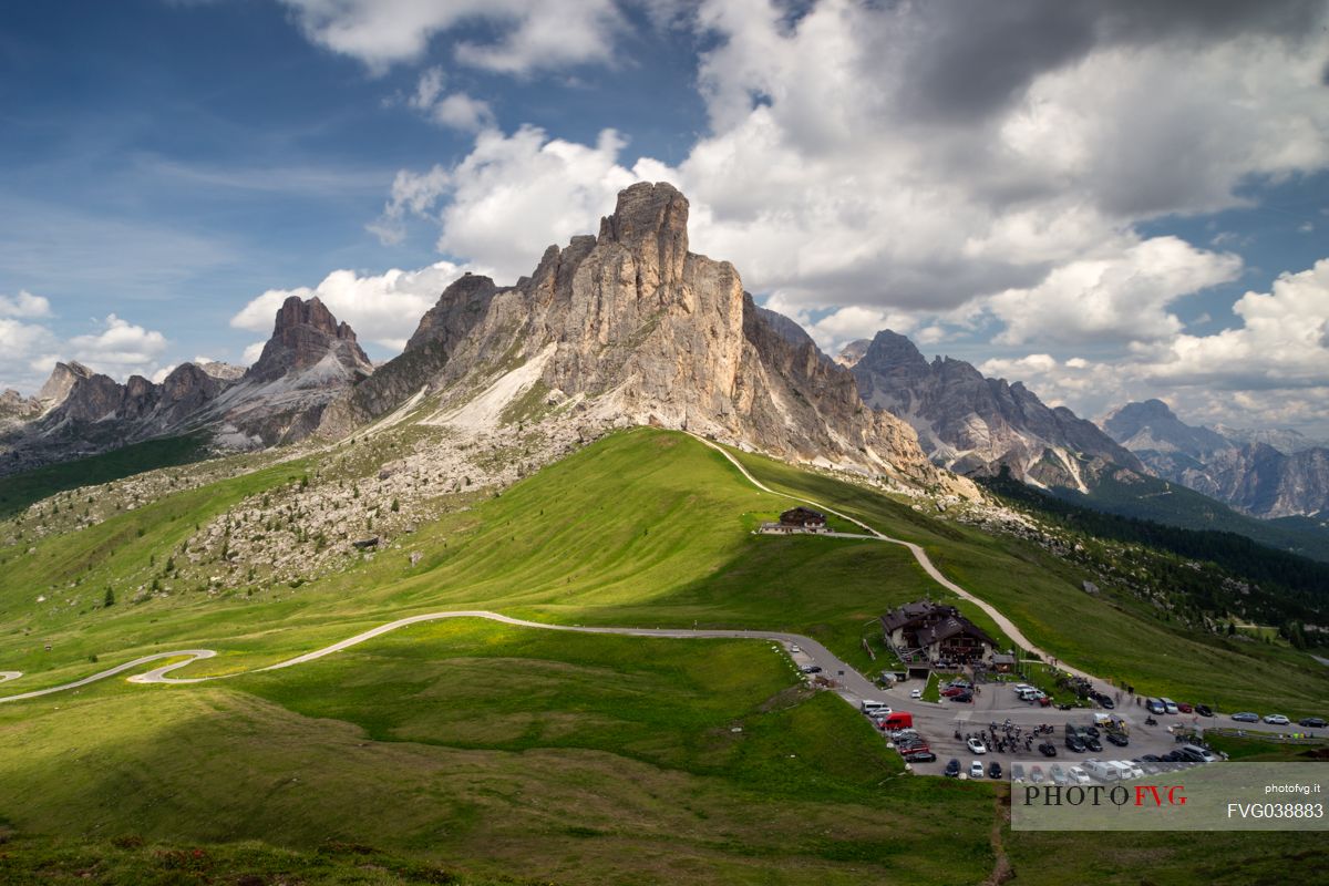 Summer landscape of Passo Giau pass, Cortina d'ampezzo, dolomites, Italy