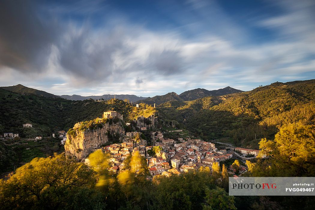The village of Palizzi Superiore photographed at the last lights of the sunset, Calabria, Italy, Europe, Aspromonte