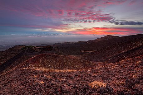 Sunset at the Silvestri Craters of Etna mount, Sicily, Italy