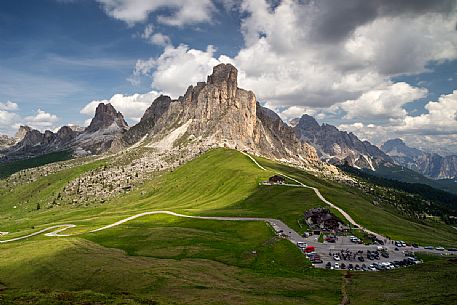 Summer landscape of Passo Giau pass, Cortina d'ampezzo, dolomites, Italy