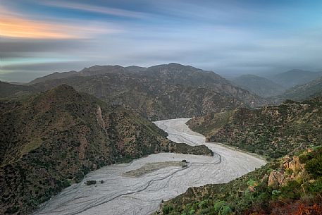 Overview of Amendolea fiumara river, Aspromonte national park, Calabria, Italy, Europe