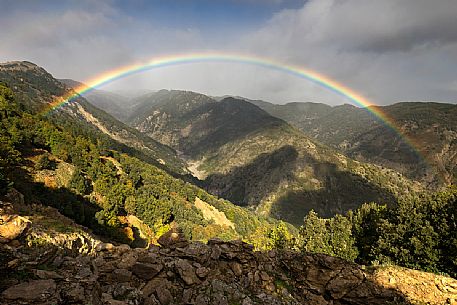Rainbow on the Butramo river, Aspromonte national park, Calabria, Italy, Europe
