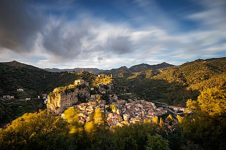 The village of Palizzi Superiore photographed at the last lights of the sunset, Calabria, Italy, Europe, Aspromonte