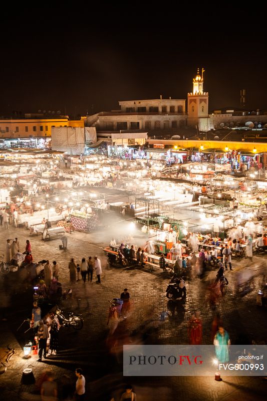 The lights and the life of the Jemaa El Fna, the main square in Marrakech