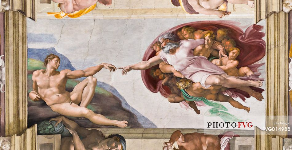 Creation of Adam painted by Michelangelo, the Sistine Chapel, Vatican Museums