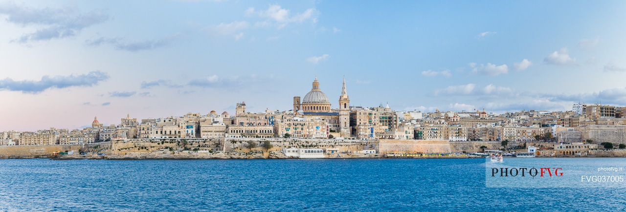 Panoramic view of Valletta with the St. Pauls Cathedral and Charmelite Church, Malta