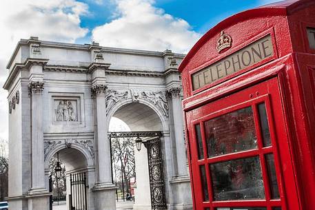 Typical London phone booth at Marble Arch