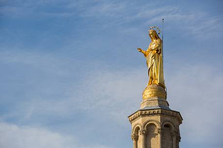 Life statue of the Virgin Mary on the bell tower of the Cathedral of Avignon