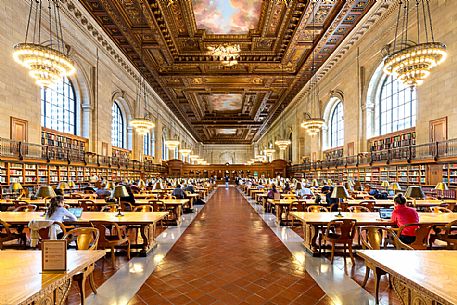 Rose Reading Room, the main reading room of the public library in New York reopens to the public after two years of restoration, New York, USA