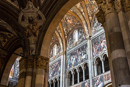 aisles and frescoes inside the Cathedral of Parma, Emilia Romagna, Italy